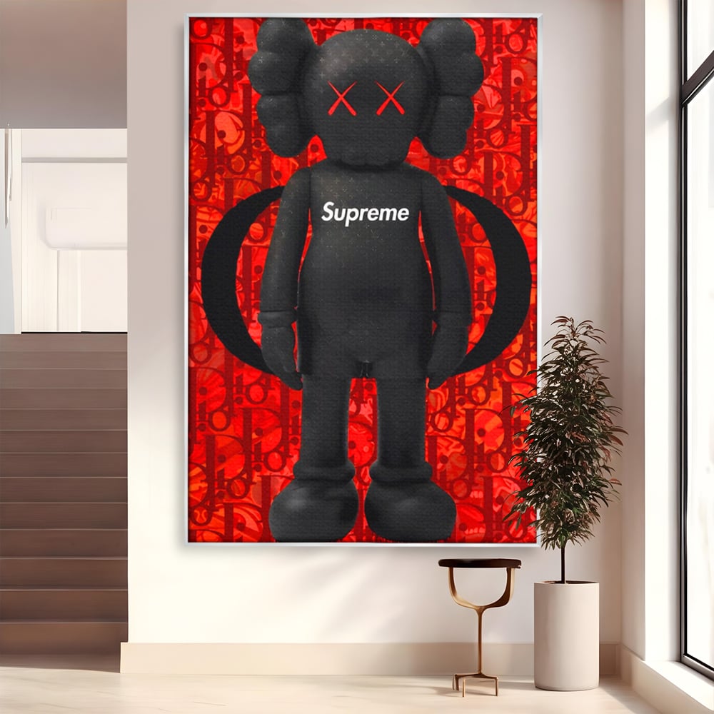 Tablou canvas cu tablou canvas cu robot negru supreme, in rama de aluminiu argintiu